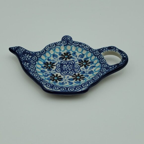 Polish Pottery Blue Yonder Tea Bag Holder Spoon Rest Lemon Plate - Picture 3 of 5